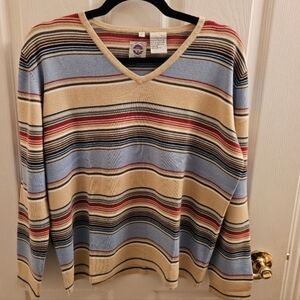 Vuarnet France Vintage Womens Sweater shirt Medium Colorful Stripe Long sleeve